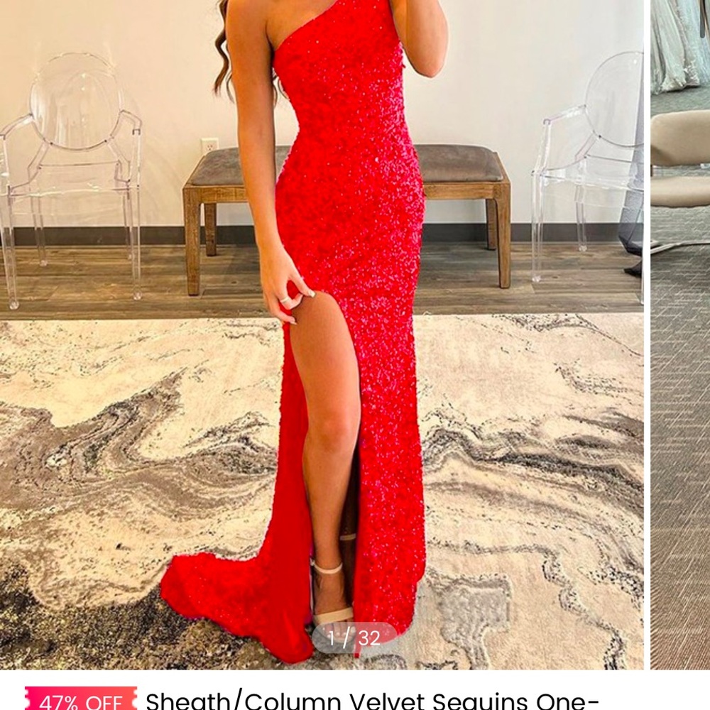 Elegant Red One-Shoulder Sequin Dress